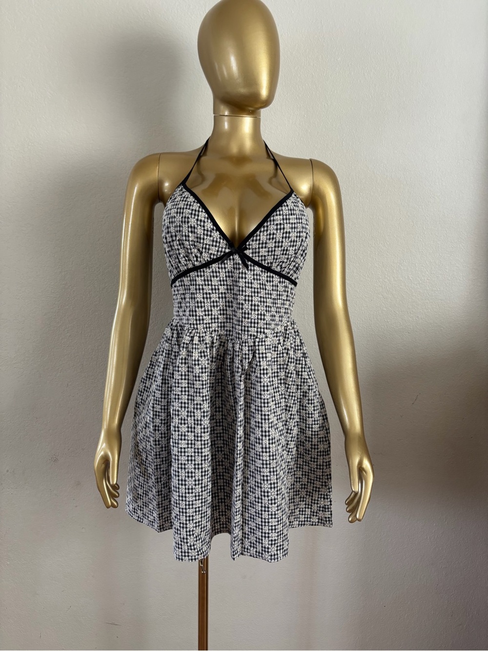 Sleeveless Black & White Halter Fit-and-Flare Dress